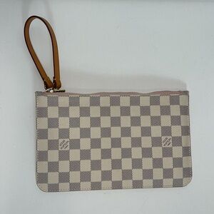 Louis Vuitton Damier Azur Neverfull Wristlet GM Pouch Clutch Bag